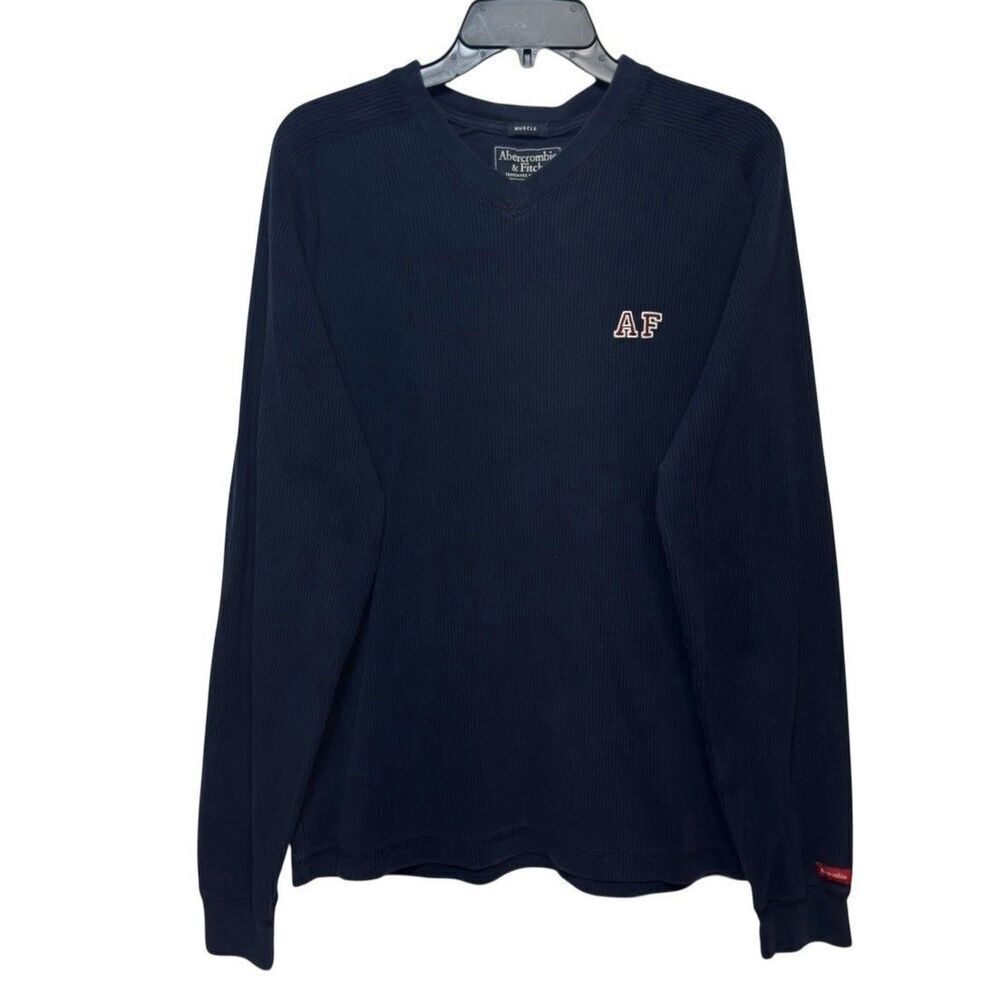 Abercrombie & Fitch Muscle Tee XL Blue Waffle Knit Thermal Ribbed Logo Y2K
